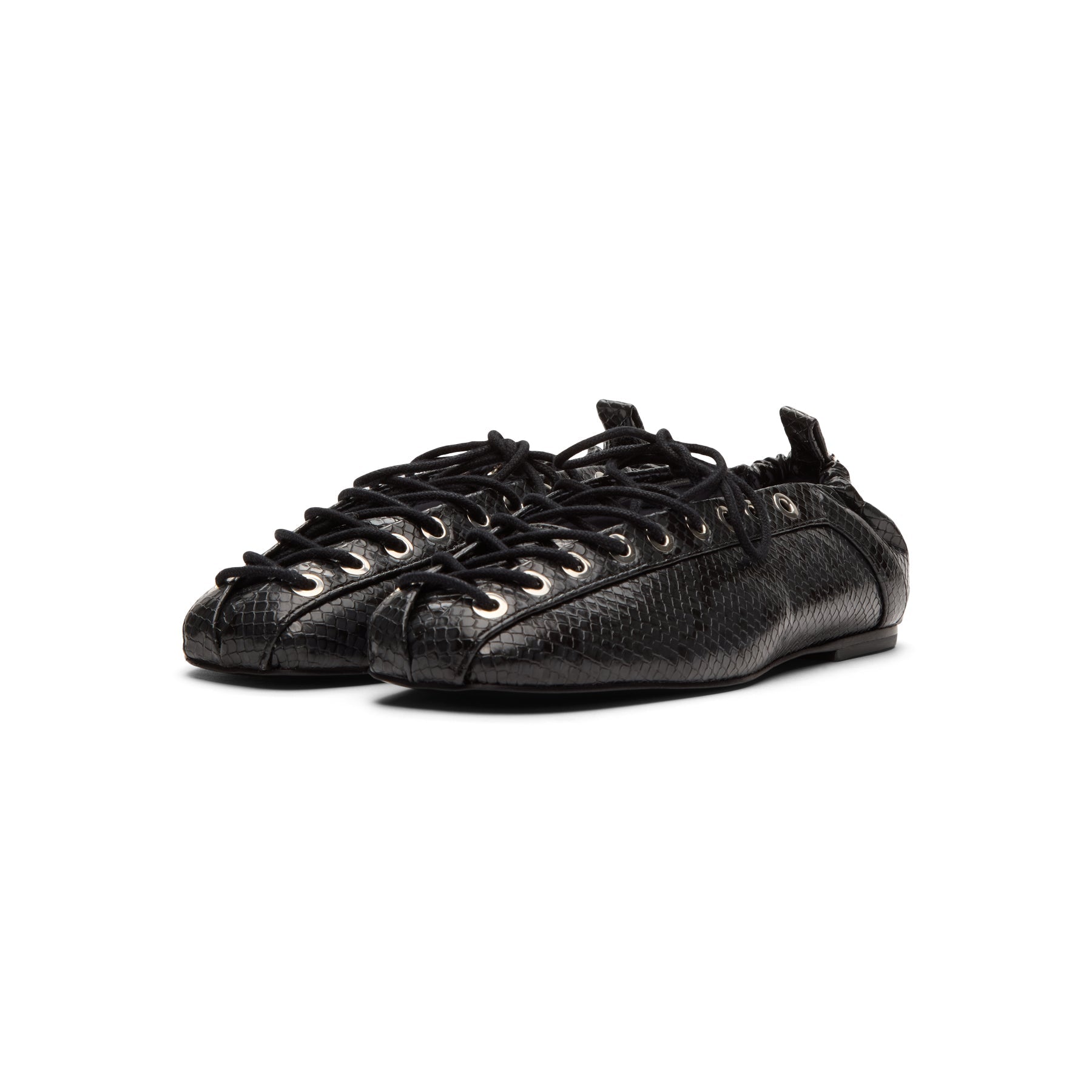 Ganni Eyelets Lace Up Ballerina Snake Black Oyster