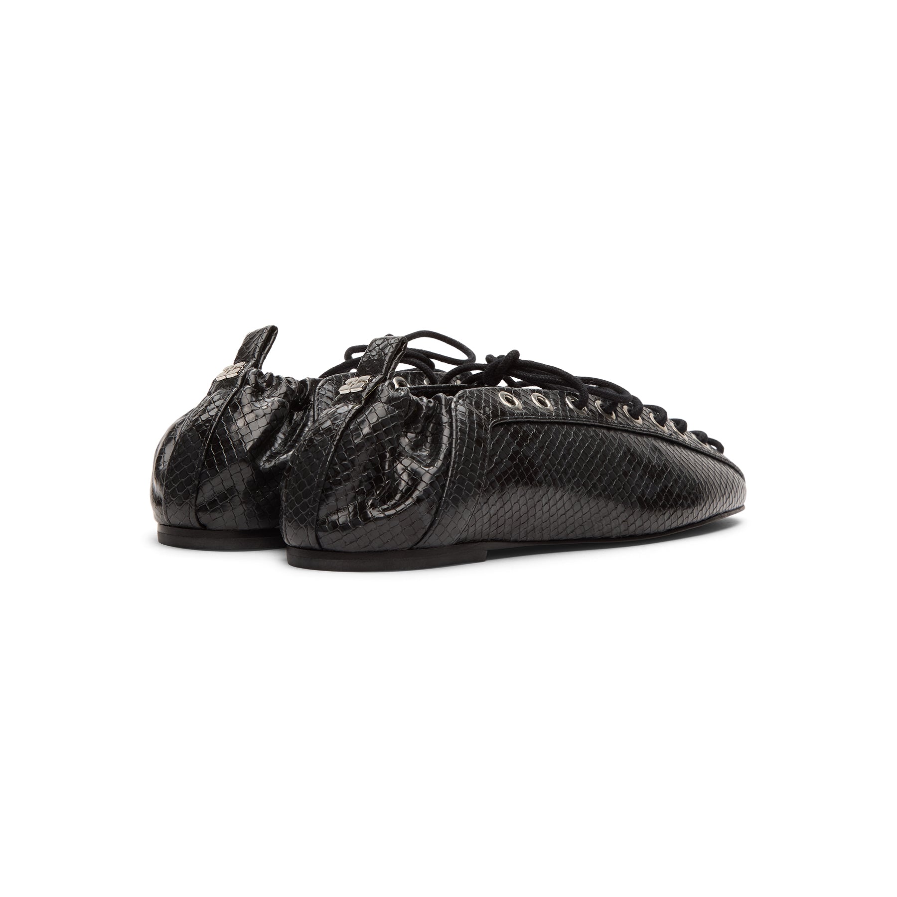 Ganni Eyelets Lace Up Ballerina Snake Black Oyster