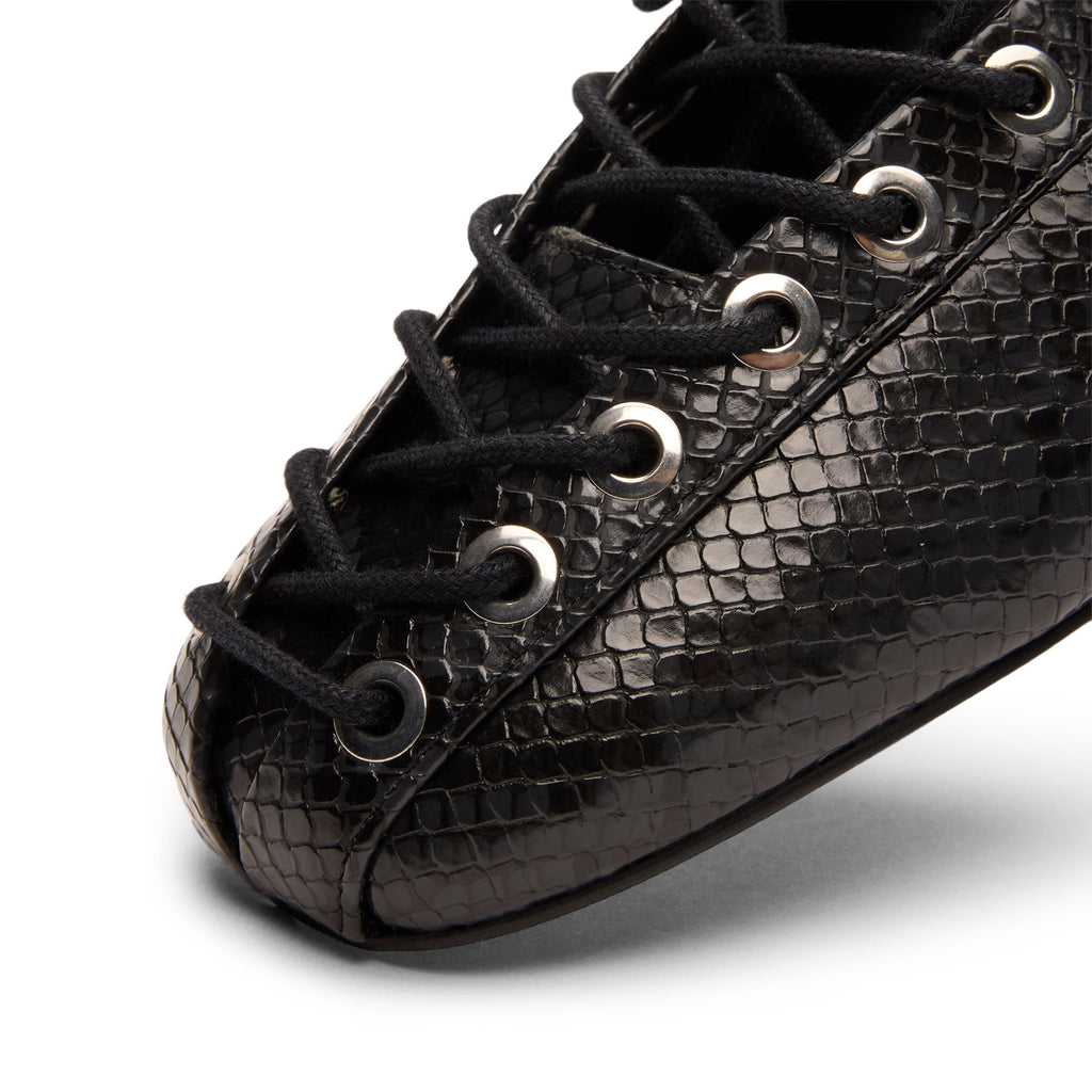 Ganni Eyelets Lace Up Ballerina Snake Black Oyster