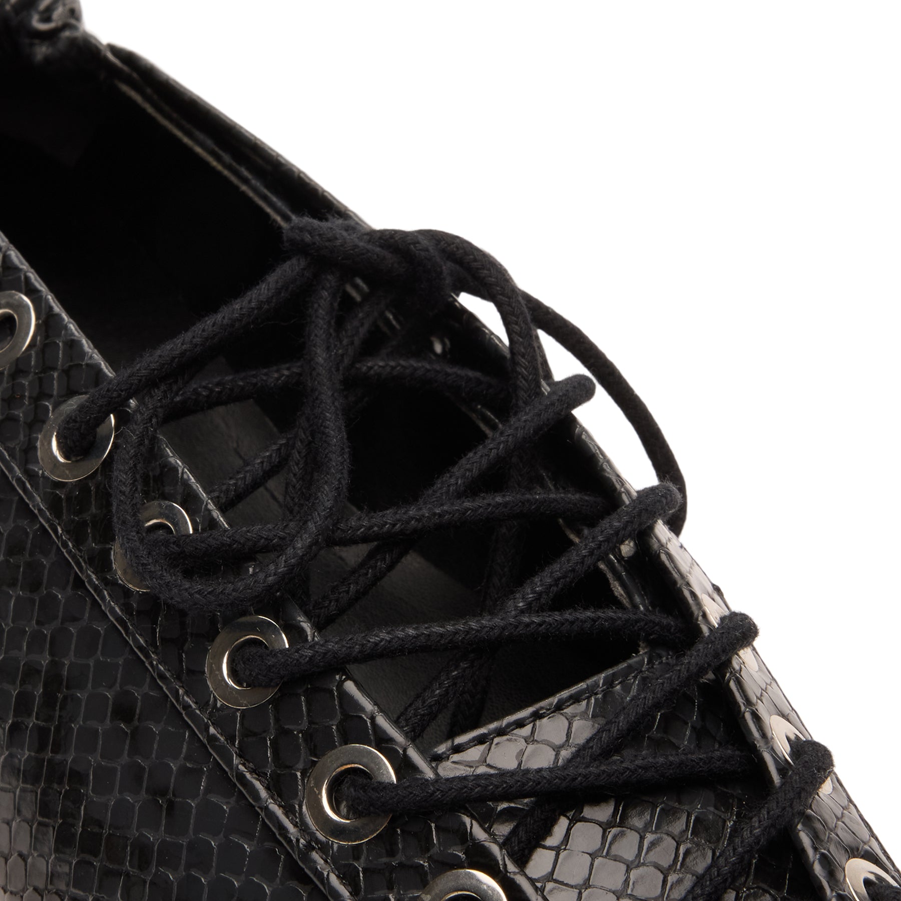 Ganni Eyelets Lace Up Ballerina Snake Black Oyster
