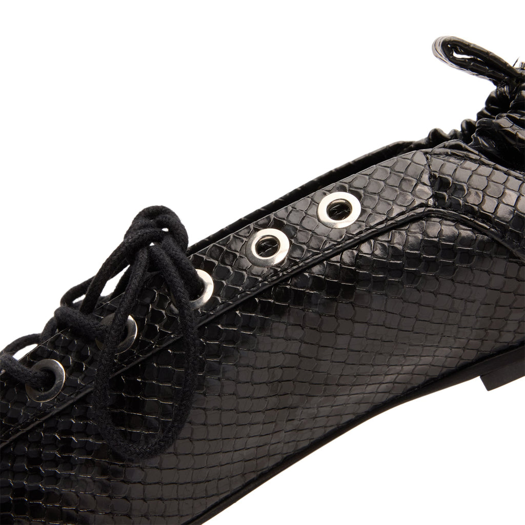 Ganni Eyelets Lace Up Ballerina Snake Black Oyster