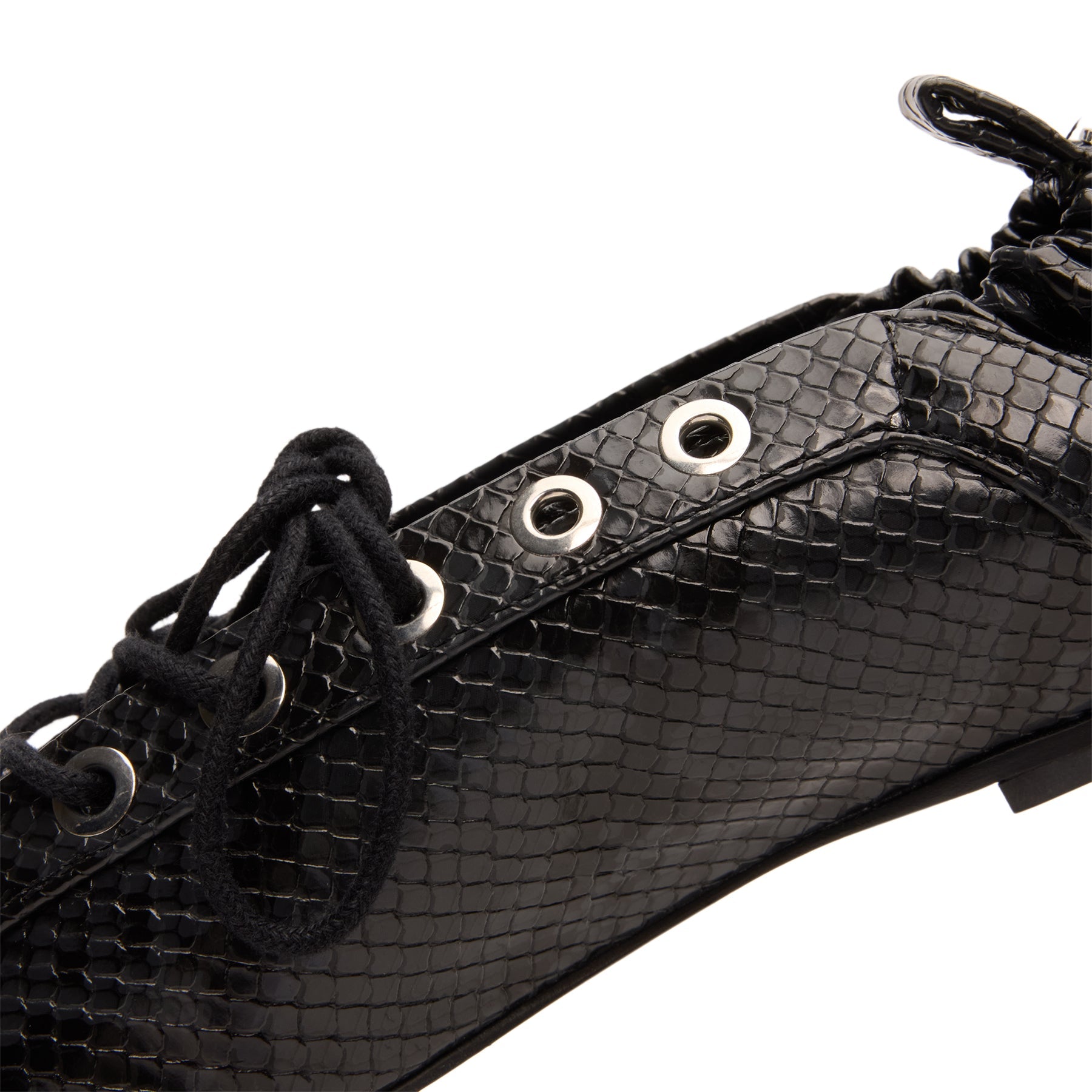 Ganni Eyelets Lace Up Ballerina Snake Black Oyster