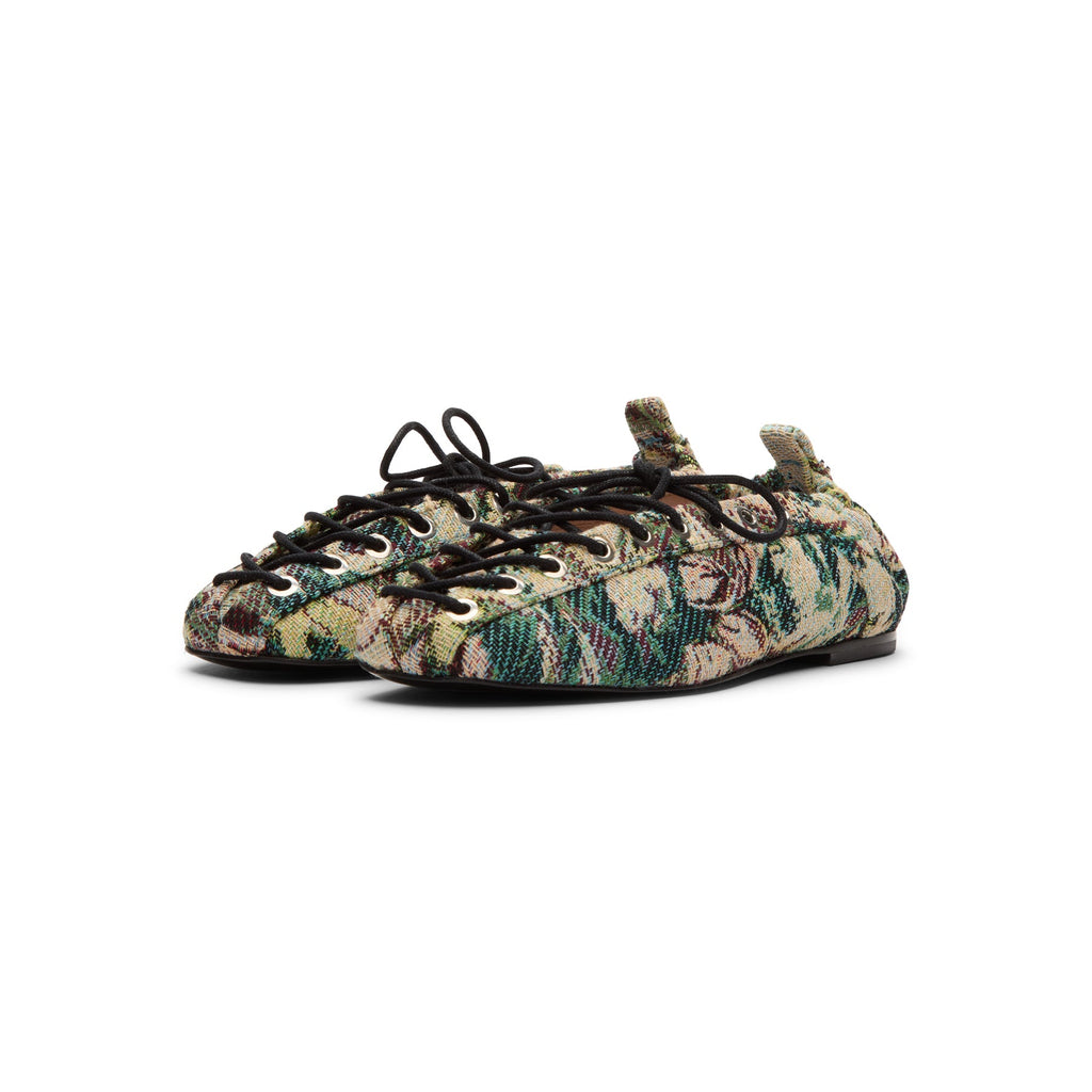 Ganni Eyelets Lace Up Ballerina Tapestry Jadeite