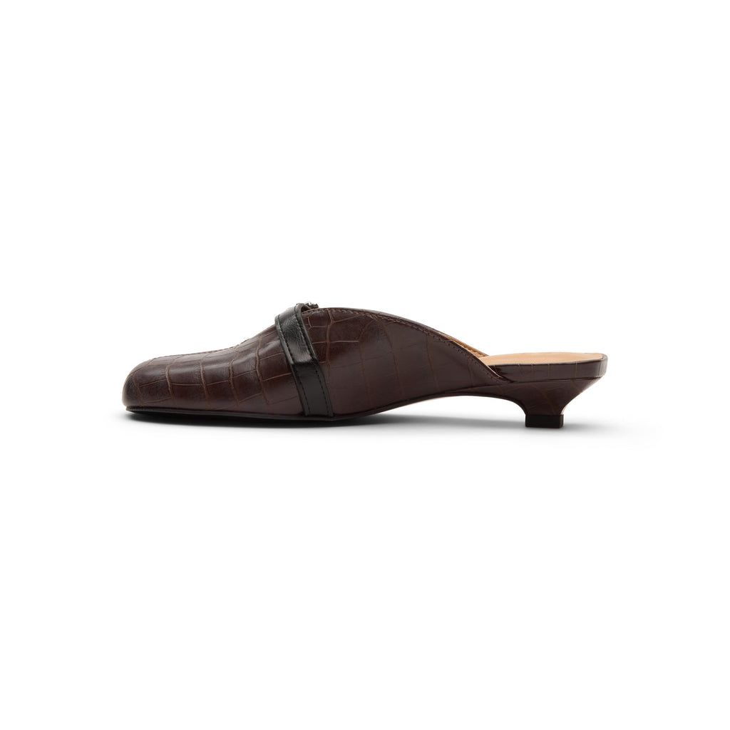 Ganni Sue Heeled Mules Croc Leather (Chocolate Fondant)
