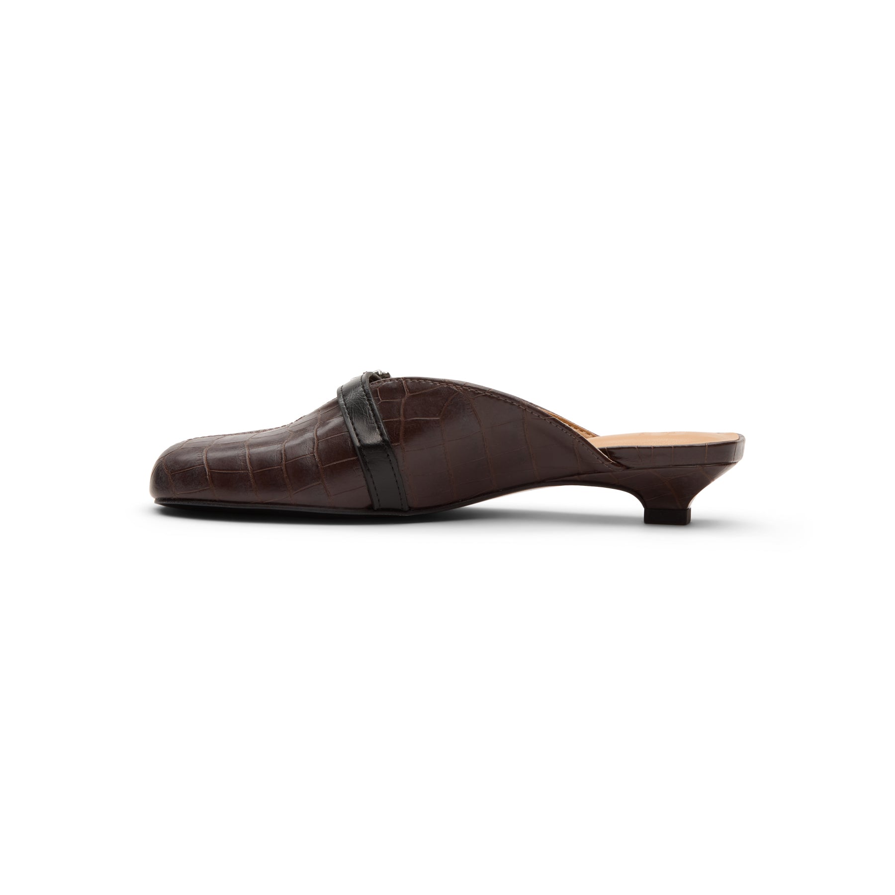 Ganni Sue Heeled Mules Croc Leather (Chocolate Fondant)