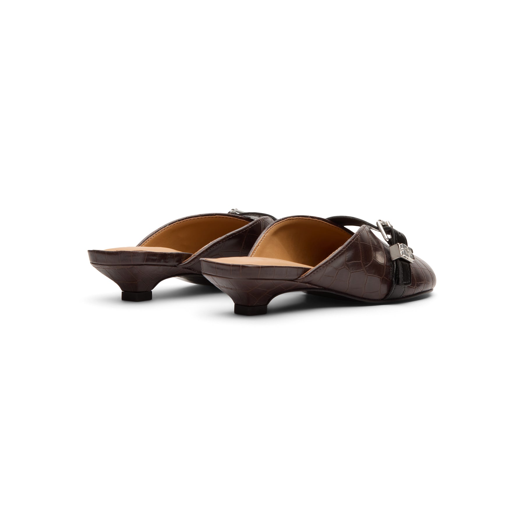 Ganni Sue Heeled Mules Croc Leather (Chocolate Fondant)