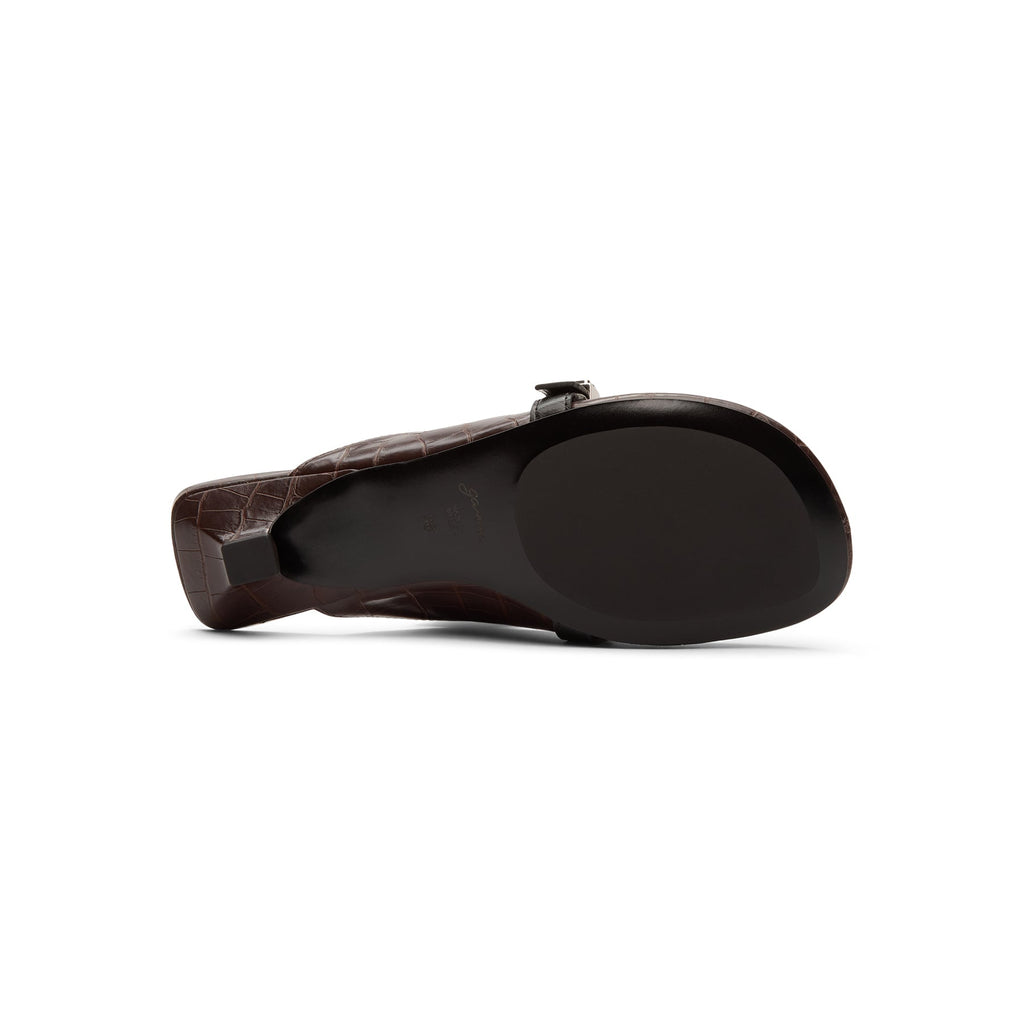 Ganni Sue Heeled Mules Croc Leather (Chocolate Fondant)