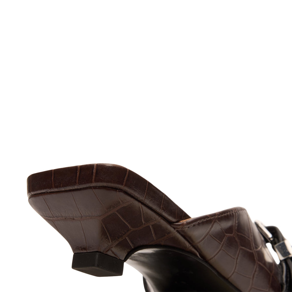 Ganni Sue Heeled Mules Croc Leather (Chocolate Fondant)