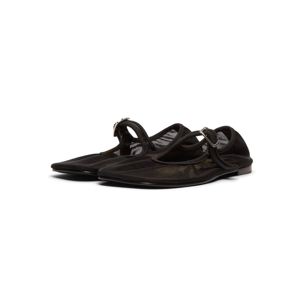 Sandy Liang Mary Jane Mesh Ballerina Flats (Black)