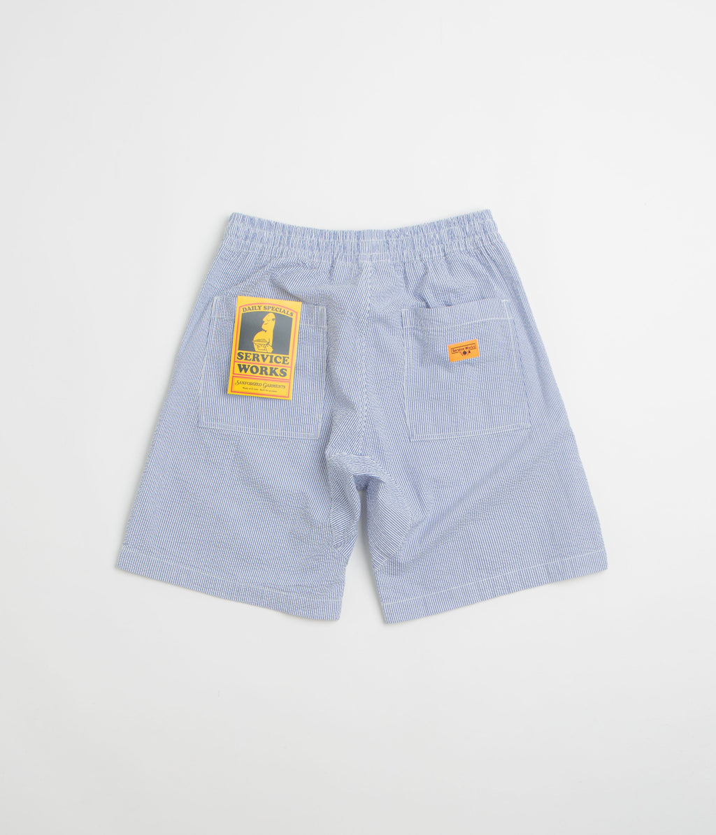 Service Works Seersucker Chef Shorts - Navy Stripe