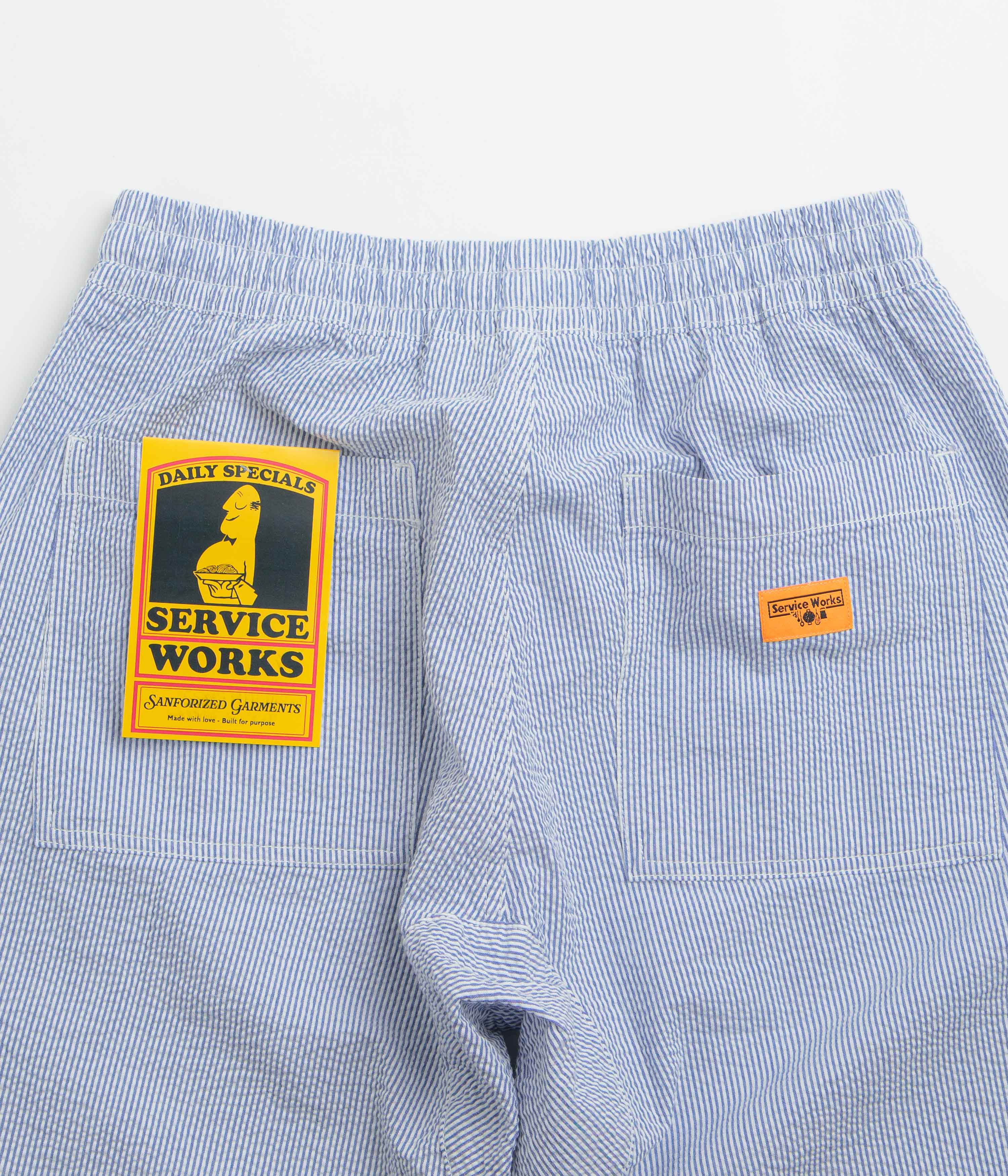 Service Works Seersucker Chef Shorts - Navy Stripe